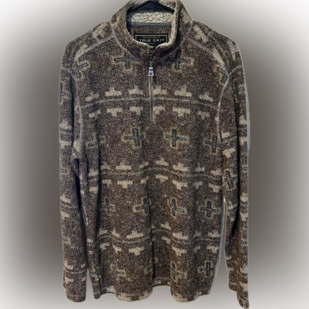 True Grit Frosty Tipped Pile Fleece 1/4 Zip Men’s Medium Pullover Aztec Soft EUC